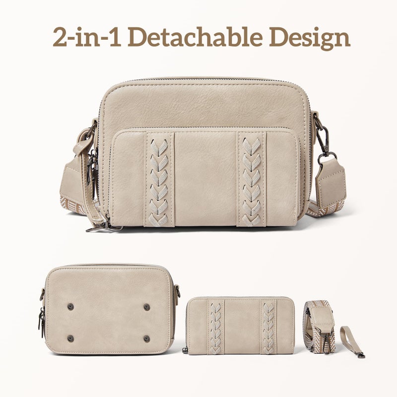 Yarnic Small Crossbody Bags for Women with Detachable Wallet Trendy Vegan Leather Cell Phone Purse with Credit Card Slots Guitar Adjustable Strap Large Opening Daily Shoulder Bag (Beige Gray) - Image 3