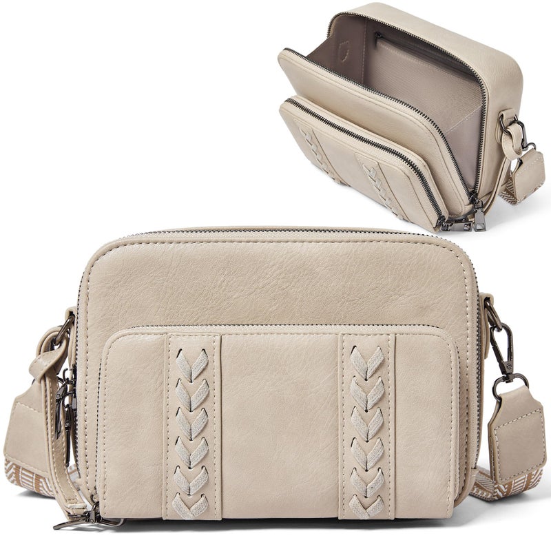 Yarnic Small Crossbody Bags for Women with Detachable Wallet Trendy Vegan Leather Cell Phone Purse with Credit Card Slots Guitar Adjustable Strap Large Opening Daily Shoulder Bag (Beige Gray) - Image 1