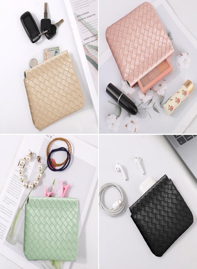 BUSOHA 4 PCS Small Makeup Bag for Purse, Mini Portable Cosmetic Bags for Women, Weave Coin Purse Lipstick Cosmetic Accessories Organizer, Small Travel Kit Storage Pouch - Image 3