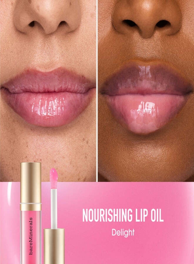 bareMinerals Nourishing Lip Oil – Delight Pink | Hydrating High-Shine Nourishing Lip Oil with Botanical Oils & Hyaluronic Acid – 3.8 ml - Image 2