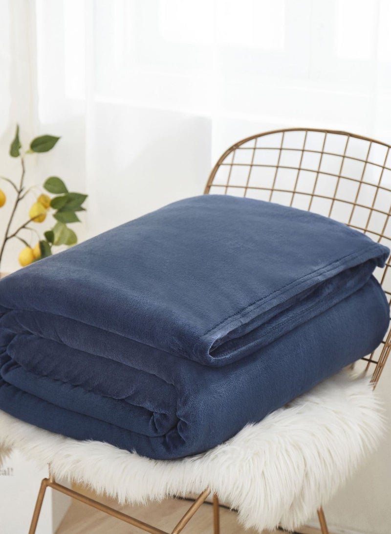 Loquat Hemming Style Solid Color Lightweight Flannel Blanket Coral Velvet Blanket Family Sofa Bedding Fabric Blue 