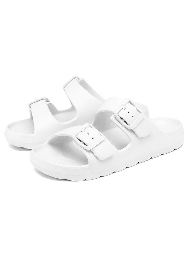 INMINPIN Boys Girls Double Buckle Slide Sandals Comfort Beach Pool Shower Slippers Adjustable Indoor Outdoor Little Kid/Big Kid, Pure White, 6 Big Kid - Image 3