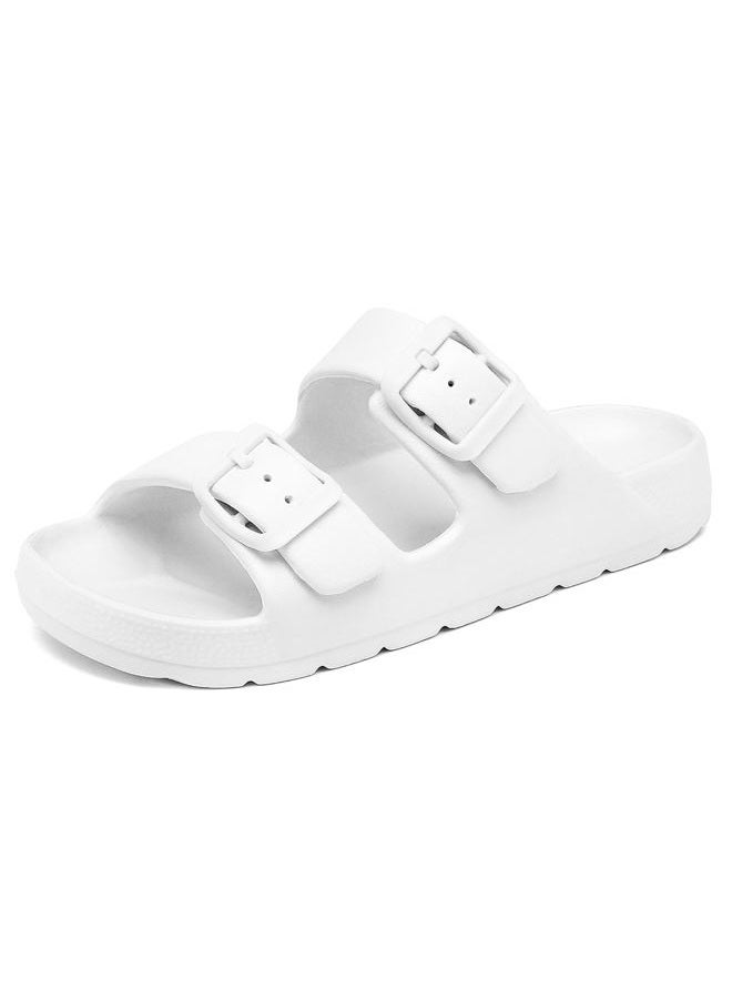 INMINPIN Boys Girls Double Buckle Slide Sandals Comfort Beach Pool Shower Slippers Adjustable Indoor Outdoor Little Kid/Big Kid, Pure White, 6 Big Kid - Image 1