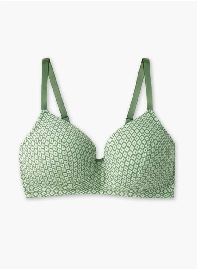فاف Printed Support Bra with Bow Detail and Adjustable Straps