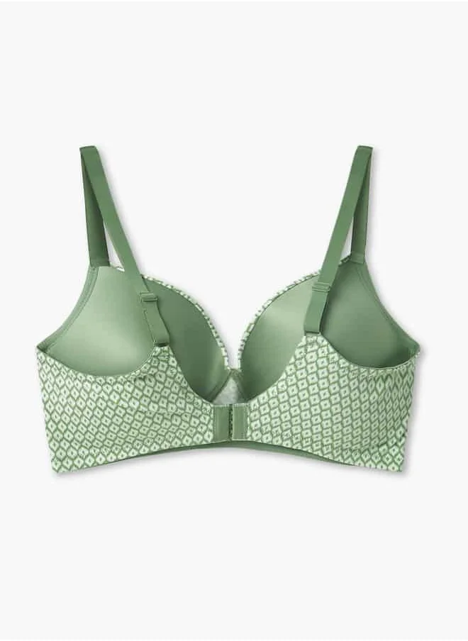 فاف Printed Support Bra with Bow Detail and Adjustable Straps