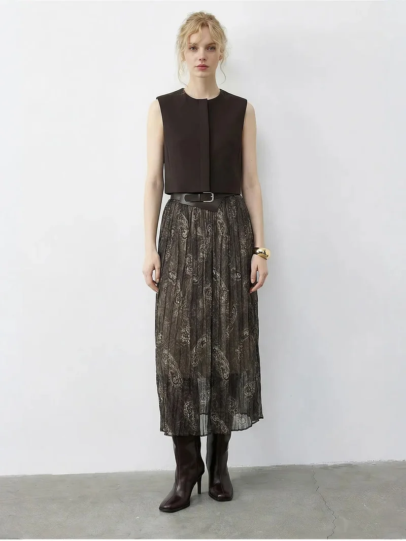 LUCCI High Waist Paisley Maxi Skirt with Belt