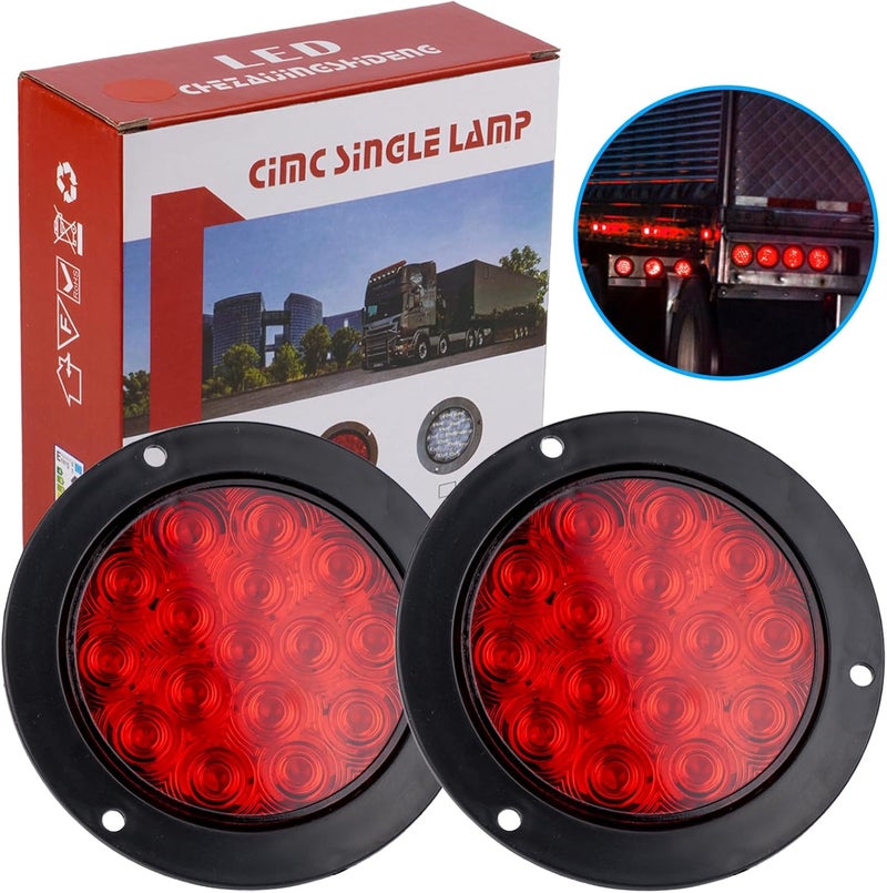 LIGBT 4 Inch Red Led Round Trailer Tail Lights 4" led trailer stop brake turn tail lights 16 LED Waterproof led trailer lights for Trailer Boat Truck RV - Image 1