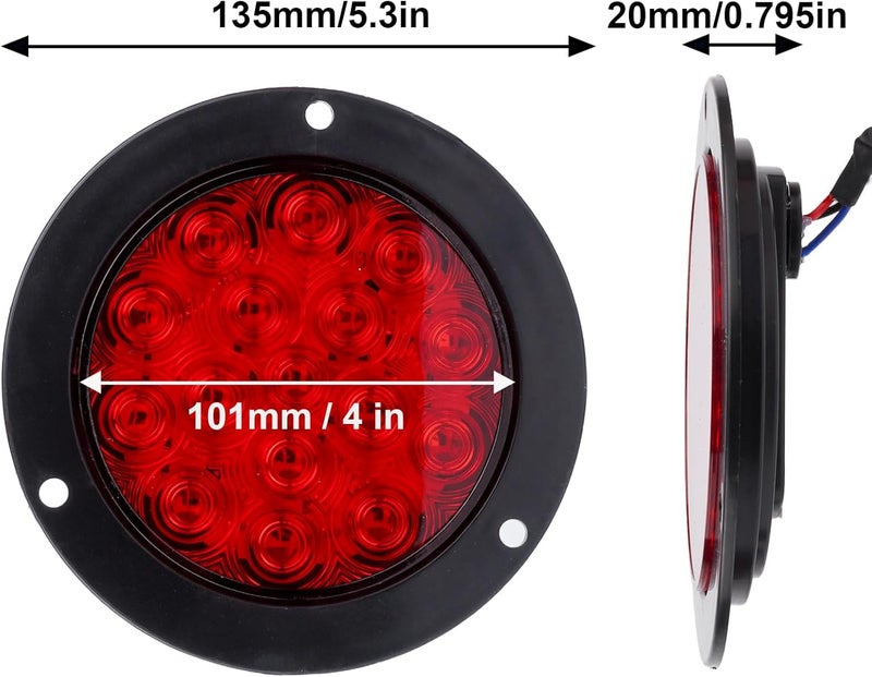 LIGBT 4 Inch Red Led Round Trailer Tail Lights 4" led trailer stop brake turn tail lights 16 LED Waterproof led trailer lights for Trailer Boat Truck RV - Image 3