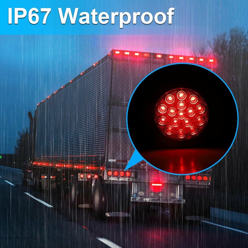 LIGBT 4 Inch Red Led Round Trailer Tail Lights 4" led trailer stop brake turn tail lights 16 LED Waterproof led trailer lights for Trailer Boat Truck RV - Image 4