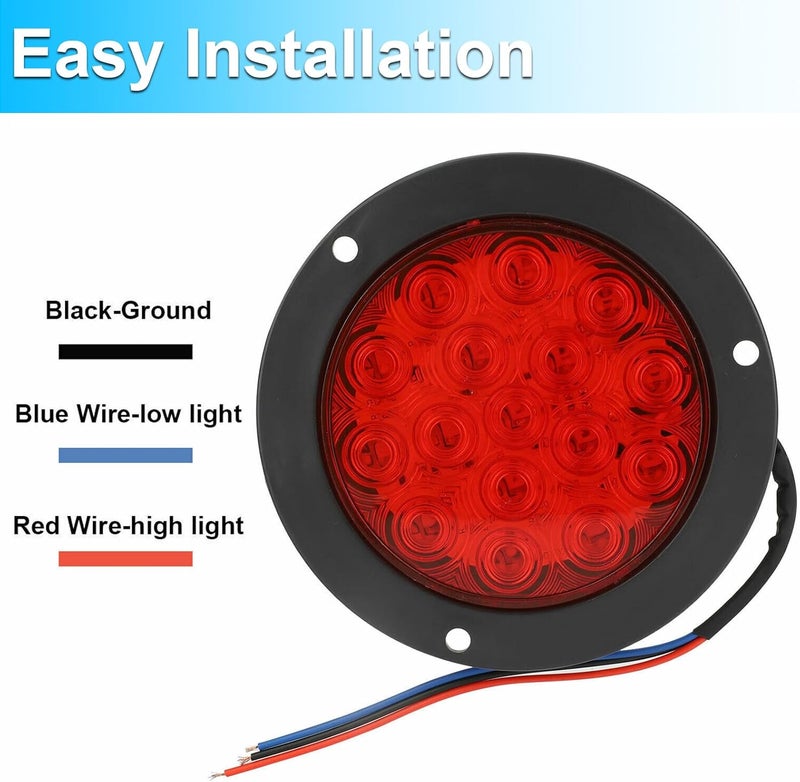 LIGBT 4 Inch Red Led Round Trailer Tail Lights 4" led trailer stop brake turn tail lights 16 LED Waterproof led trailer lights for Trailer Boat Truck RV - Image 2