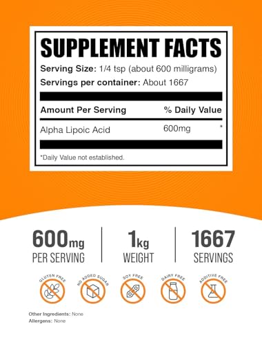 BulkSupplements.com Alpha Lipoic Acid Powder - ALA Supplement, Antioxidant Supplement - Gluten Free, 600mg per Serving, 1kg (2.2 lbs) (Pack of 1) - Image 2