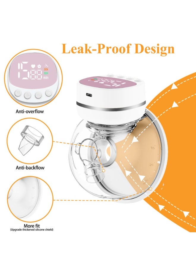 Electric wearable breastfeeding pump Hands Free, Low Noise and Pain Free, Longer Battery Life & LED Display Wireless, 6oz/180ml,3 Modes 9 Levels Suction，white-pink - Image 5