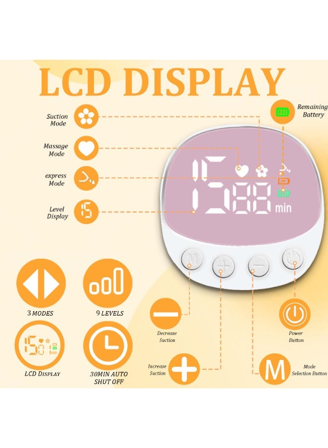Electric wearable breastfeeding pump Hands Free, Low Noise and Pain Free, Longer Battery Life & LED Display Wireless, 6oz/180ml,3 Modes 9 Levels Suction，white-pink - Image 3