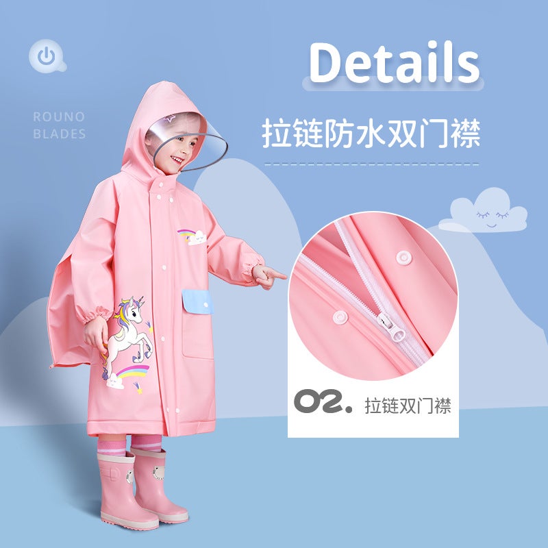 Children'S Raincoat Thickeneded And Longed For Boys And Girls Primary School Students First Grade New Style Poncho With School Bag For Older Kidsren To Go To School - Image 4