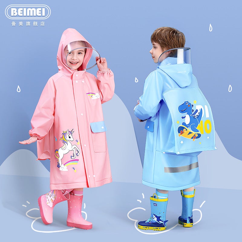 Children'S Raincoat Thickeneded And Longed For Boys And Girls Primary School Students First Grade New Style Poncho With School Bag For Older Kidsren To Go To School - Image 2