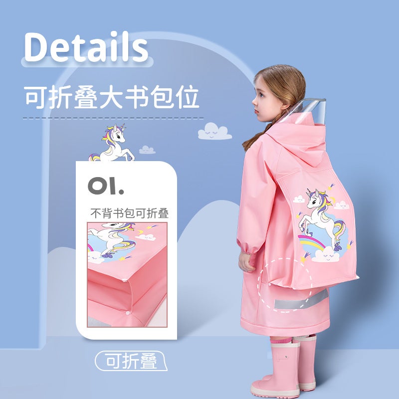 Children'S Raincoat Thickeneded And Longed For Boys And Girls Primary School Students First Grade New Style Poncho With School Bag For Older Kidsren To Go To School - Image 3
