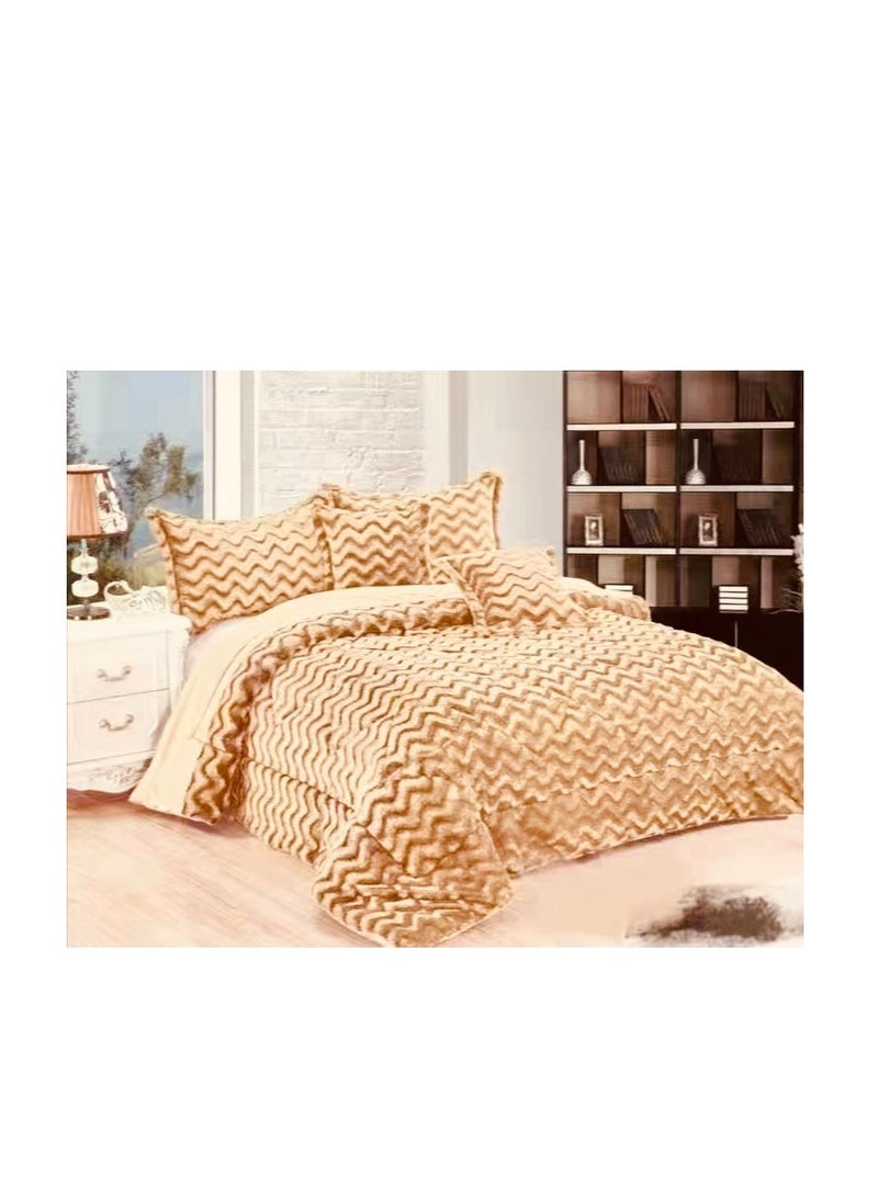 6-Piece Rose Fur King Comforter Set Velvet Quilted Bedspread Throw & Pillow velvet King Size