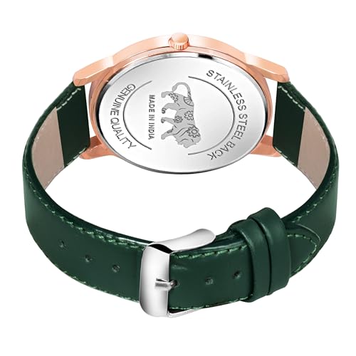 Acnos Slimline Green Dial Rosegold Case Green Leather Belt Analogue Watch for Men Boys Pack of 1 - Image 4