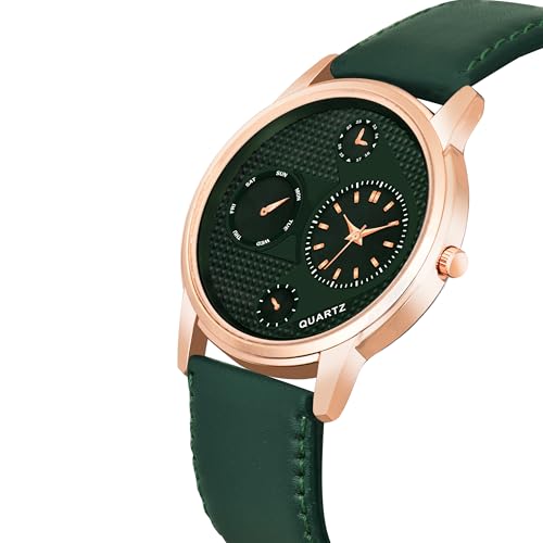 Acnos Slimline Green Dial Rosegold Case Green Leather Belt Analogue Watch for Men Boys Pack of 1 - Image 2