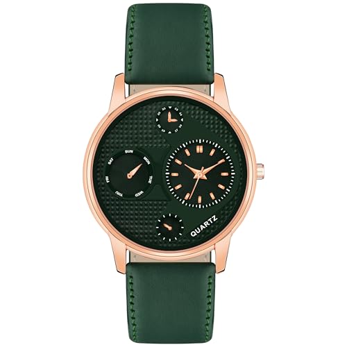 Acnos Slimline Green Dial Rosegold Case Green Leather Belt Analogue Watch for Men Boys Pack of 1 - Image 1