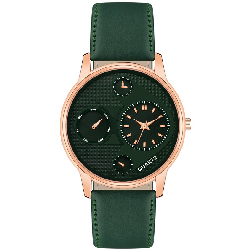 Acnos Slimline Green Dial Rosegold Case Green Leather Belt Analogue Watch for Men Boys Pack of 1 - Image 5