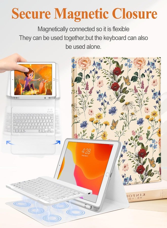 Wazzasoft for iPad 9th/8th/7th/Air 3rd Generation/Pro 10.5 Inch Case Keyboard Pencil Holder Folio Tablet Cover Women Girl Cute Girly Teen Kawaii Floral Flower Unique Design for Apple 10.2 & 10.5 Inch - Image 4