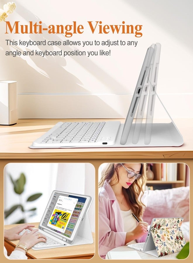 Wazzasoft for iPad 9th/8th/7th/Air 3rd Generation/Pro 10.5 Inch Case Keyboard Pencil Holder Folio Tablet Cover Women Girl Cute Girly Teen Kawaii Floral Flower Unique Design for Apple 10.2 & 10.5 Inch - Image 5
