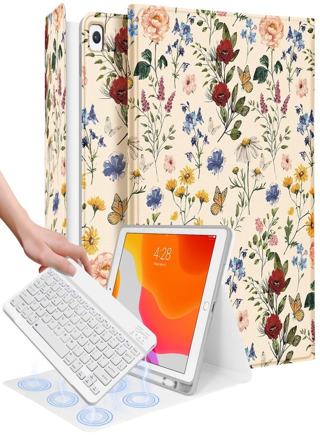 Wazzasoft for iPad 9th/8th/7th/Air 3rd Generation/Pro 10.5 Inch Case Keyboard Pencil Holder Folio Tablet Cover Women Girl Cute Girly Teen Kawaii Floral Flower Unique Design for Apple 10.2 & 10.5 Inch - Image 1