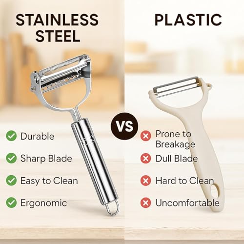 Bridge2shopping Premium Stainless Steel Vegetable Peeler, Silver, Ergonomic Handle, Sharp Double Blade Design, for Kitchen Use - Image 2