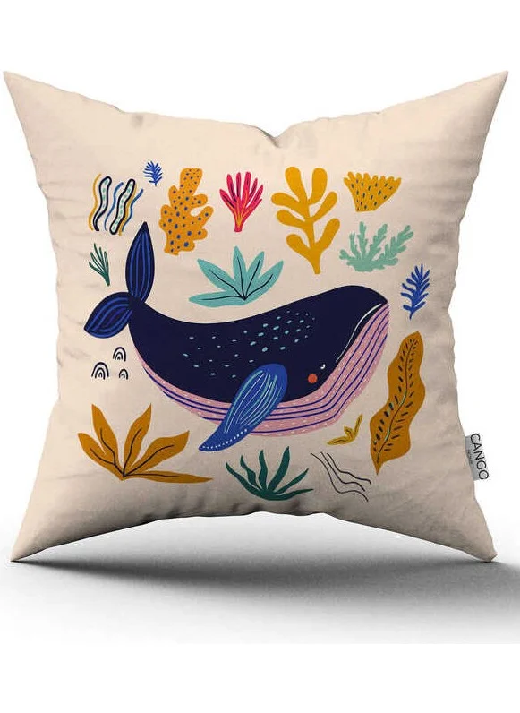 Cango Home Double Sided Cream Blue Marine Patterned Digital Printed Throw Pillow Cover CGH1180
