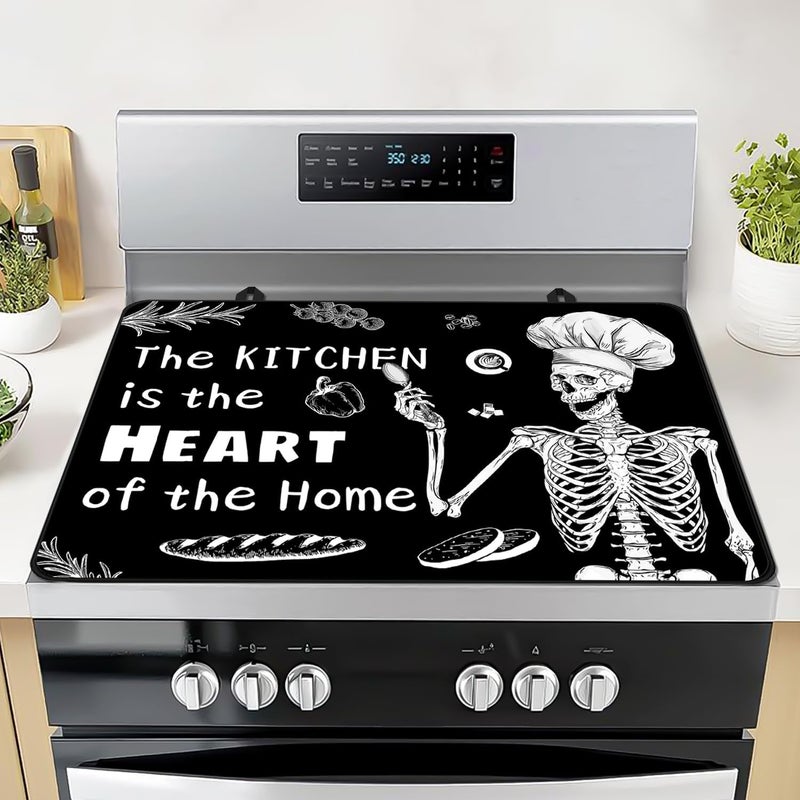 Seimip Halloween Skull Skeleton Stove Top Cover Retro Gas Stove Top Cover for Home Decoration Kitchen Pad Non-Stick Washable Cooktop Covers Countertop Protector Keep Stove Clean Black - Image 1