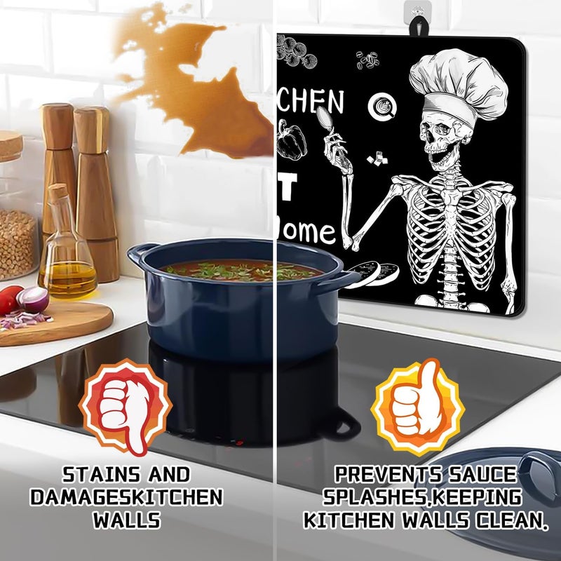 Seimip Halloween Skull Skeleton Stove Top Cover Retro Gas Stove Top Cover for Home Decoration Kitchen Pad Non-Stick Washable Cooktop Covers Countertop Protector Keep Stove Clean Black - Image 4