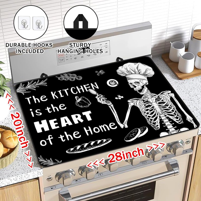 Seimip Halloween Skull Skeleton Stove Top Cover Retro Gas Stove Top Cover for Home Decoration Kitchen Pad Non-Stick Washable Cooktop Covers Countertop Protector Keep Stove Clean Black - Image 2