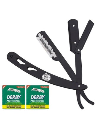 The Shave Factory Straight Edge Razor Kit - Straight Edge Razor with Single Edge Razor, Straight Razor, Straight Razors for Men (Black / 200 Derby Professional Single Edge Razor Blades) - pzsku/Z0FF3018852E29EBF5C3CZ/45/_/1692409341/9241293a-d590-401d-b4f5-014b07263c03