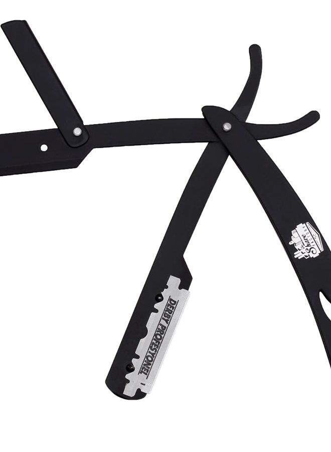 The Shave Factory Straight Edge Razor Kit - Straight Edge Razor with Single Edge Razor, Straight Razor, Straight Razors for Men (Black / 200 Derby Professional Single Edge Razor Blades)