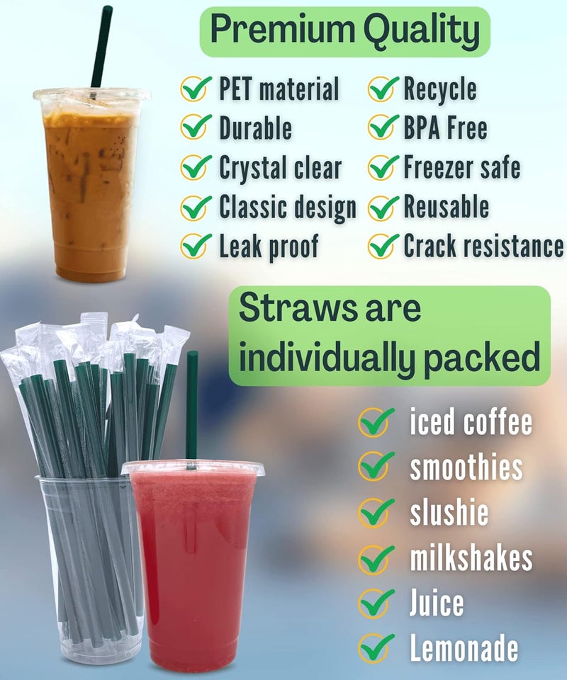 Cappatua [25 مجموعة] 20 أونصة أكواب بلاستيكية شفافة مع أغطية وقش، أكواب شرب يمكن التخلص منها للمشروبات الباردة، القهوة المثلجة، الميلك شيك، السموذي - Image 2