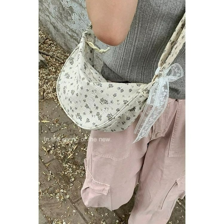 Small Floral Large Capacity Saddle Bag Women'S Summer South Korea All-Match Ins Canvas Crossbody Bag Underarm Bag - Image 2