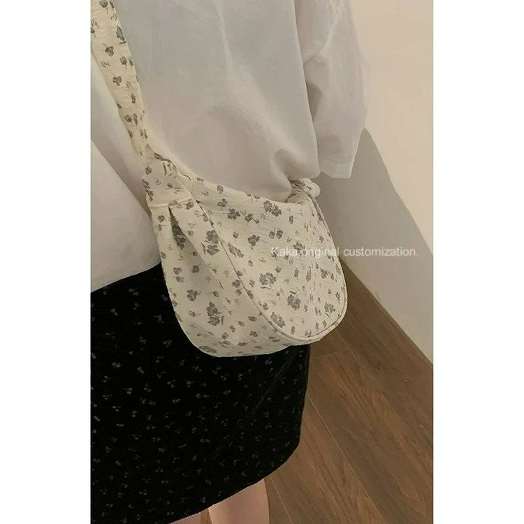 Small Floral Large Capacity Saddle Bag Women'S Summer South Korea All-Match Ins Canvas Crossbody Bag Underarm Bag - Image 3