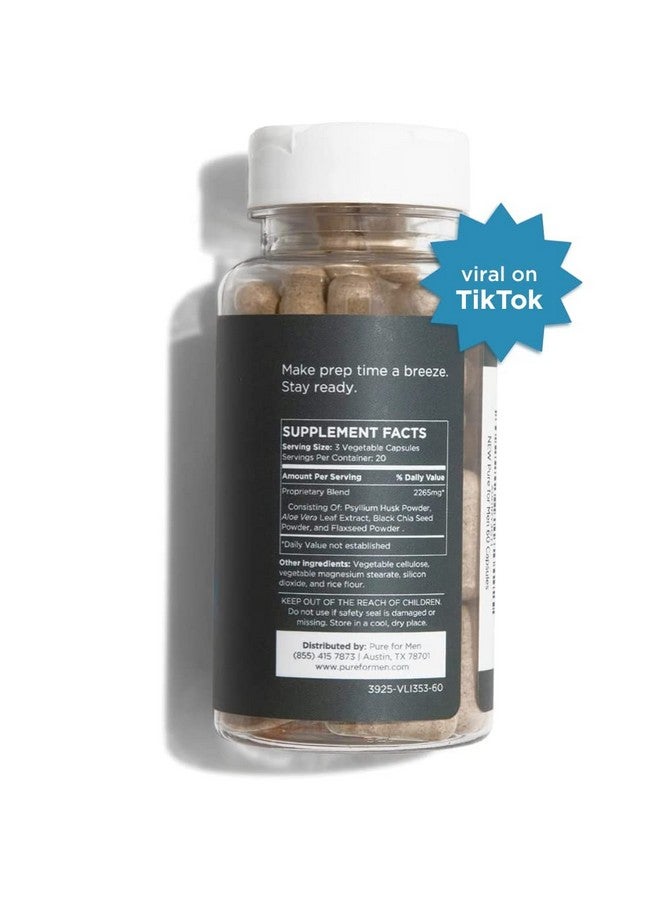 PURE FOR MEN Original Cleanliness Stay Ready Fiber Supplement 60 Vegan Capsules ; Helps Promote Digestive Regularity ; Psyllium Husk Aloe Vera Chia Seeds Flaxseeds ; Proprietary Formula - Image 3