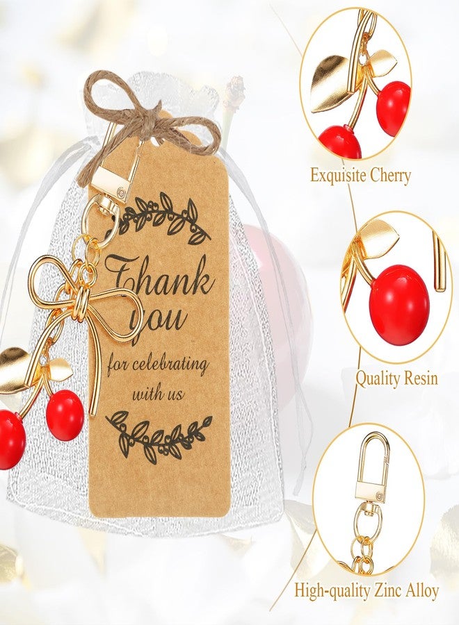 Ecation 20 Set Red Cherry Bow Keychain Party Favor Cherry Thank You Keyring Gift Charm Fruit Souvenir Present with Kraft Tag Organza Bag for Guest Baby Shower Wedding Birthday Thanksgiving Party - Image 3