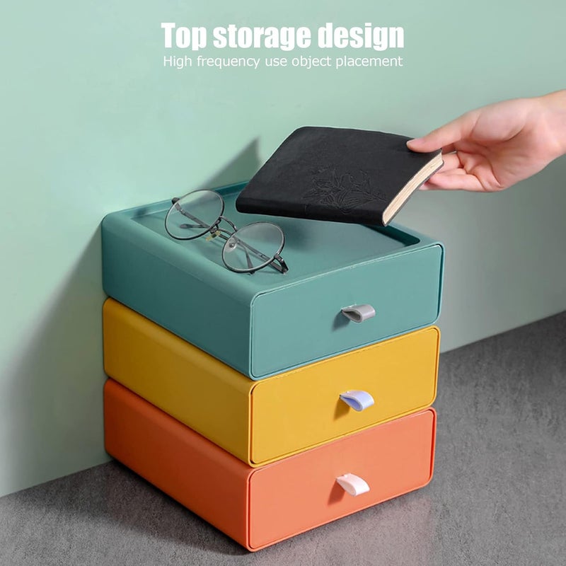 Desktop Storage Box Tetragonum Design, Dust Prevention, Superposition Combination, Tabletop Stationery Cosmetics Organizer, DIY Multi Layer Superposition, Expand Vertical Sto (Green) - Image 3