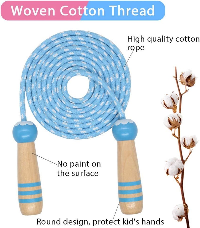 Ace one Jump Rope Kids, 7ft Adjustable Cotton Skipping Rope with Wooden Handle for Boys and Girls Fitness Outdoor Exercise - Image 2