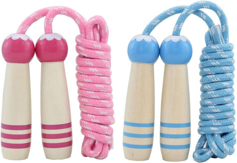 Ace one Jump Rope Kids, 7ft Adjustable Cotton Skipping Rope with Wooden Handle for Boys and Girls Fitness Outdoor Exercise - Image 1