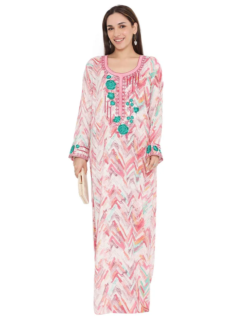 HANA & SARA HIGH QUALITY VISCOSE JALBIYA WITH MULTICOLOR THICK THREAD EMBROIDERY ARABIC KAFTAN JALABIYA DRESS