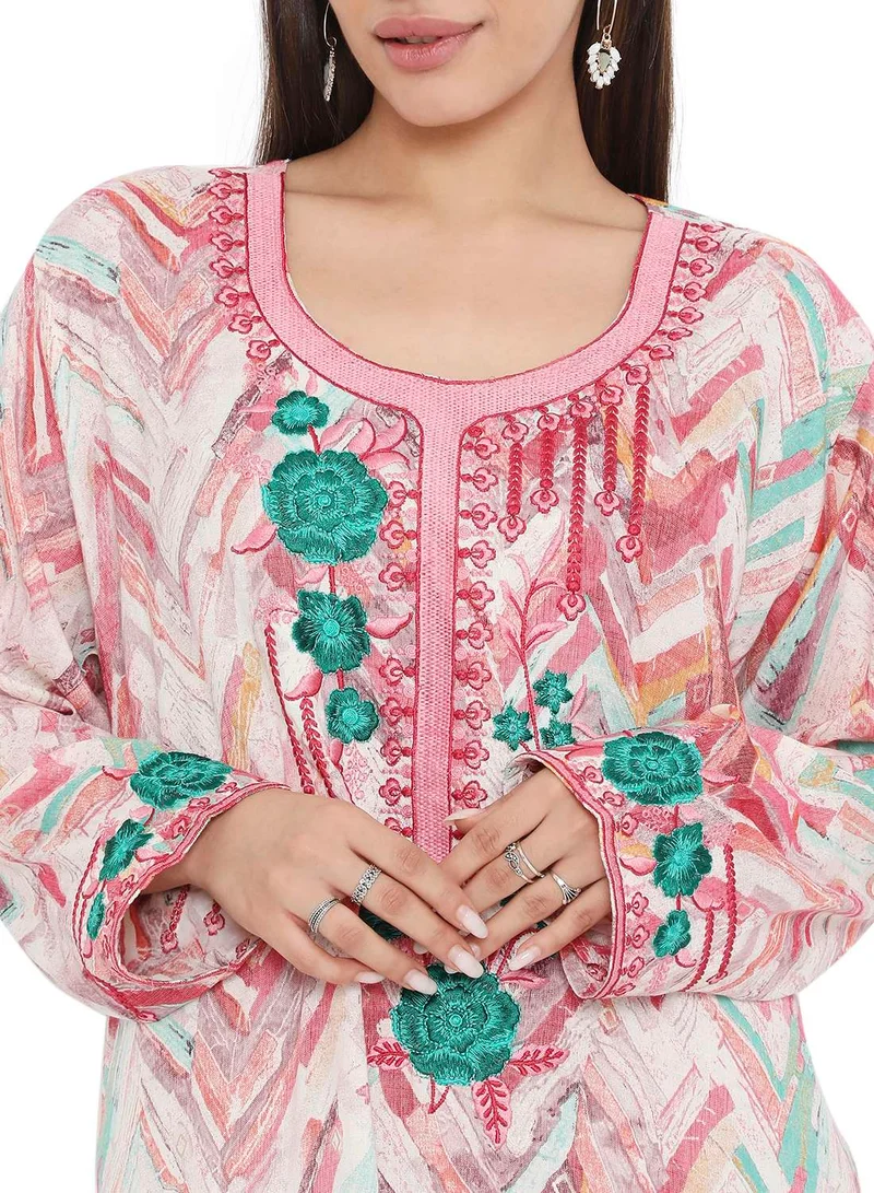 HANA & SARA HIGH QUALITY VISCOSE JALBIYA WITH MULTICOLOR THICK THREAD EMBROIDERY ARABIC KAFTAN JALABIYA DRESS