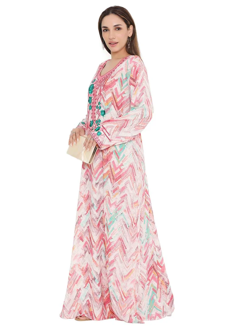 HANA & SARA HIGH QUALITY VISCOSE JALBIYA WITH MULTICOLOR THICK THREAD EMBROIDERY ARABIC KAFTAN JALABIYA DRESS