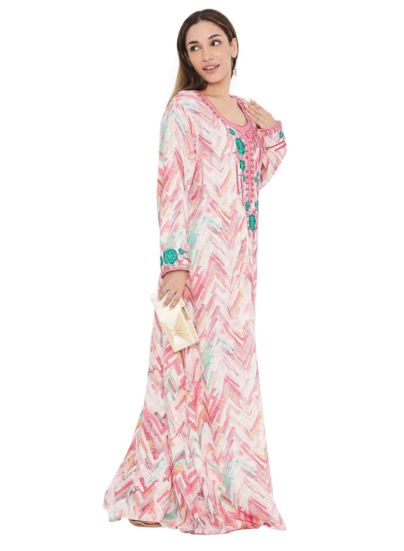 HANA & SARA HIGH QUALITY VISCOSE JALBIYA WITH MULTICOLOR THICK THREAD EMBROIDERY ARABIC KAFTAN JALABIYA DRESS