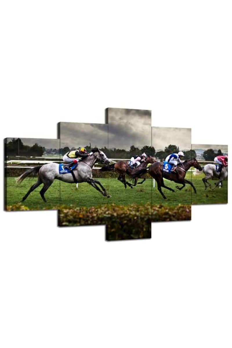 Artbrush Tower Horse Racing Wall Art Modern Pictures for Living Room Artwork Painting Dining Room Decor 5 Panel Canvas Prints Racehorse Poster Bedroom Decoration Framed Ready to Hang(60''Wx32''H) - Image 5