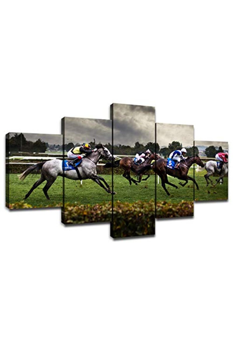 Artbrush Tower Horse Racing Wall Art Modern Pictures for Living Room Artwork Painting Dining Room Decor 5 Panel Canvas Prints Racehorse Poster Bedroom Decoration Framed Ready to Hang(60''Wx32''H) - Image 2