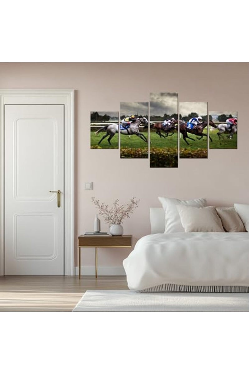 Artbrush Tower Horse Racing Wall Art Modern Pictures for Living Room Artwork Painting Dining Room Decor 5 Panel Canvas Prints Racehorse Poster Bedroom Decoration Framed Ready to Hang(60''Wx32''H) - Image 3